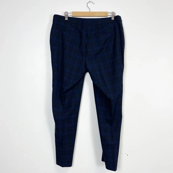 Carlisle New York Pants Womens 12 Black Navy Blue Plaid Wool Blend Side Zip - Picture 2 of 12